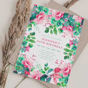 Snygg Vår Watercolor Blommigt 60 Birthday Inbjudningar
