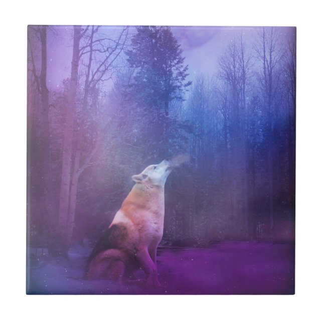 Snygg Varg i Snö Art Tile Kakelplatta (Framsidan)