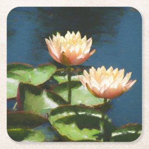Snygg vatten lilies rosa mot blå vatten underlägg papper kvadrat