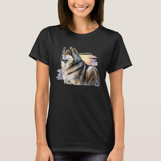 Snygg vattenfärg Alaska Malamute Porträtt T Shirt (Framsida)