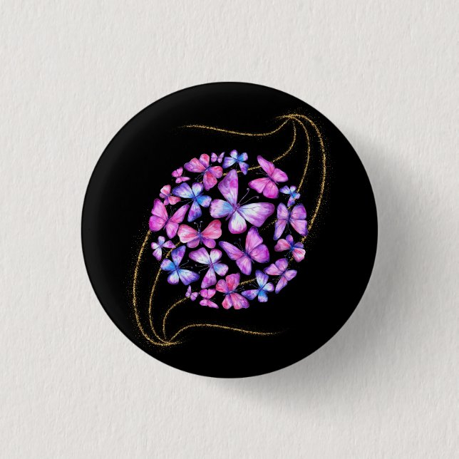 Snygg vattenfärg Butterflies med Guld Bling Knapp (Framsida)