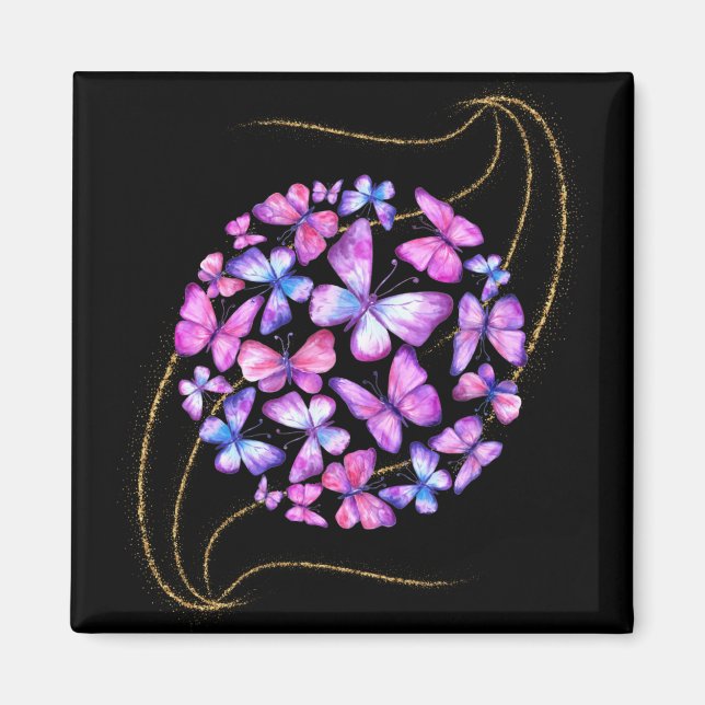 Snygg vattenfärg Butterflies med Guld Bling Magnet (Framsidan)