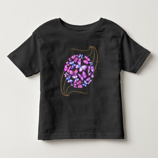 Snygg vattenfärg Butterflies med Guld Bling T Shirt (Framsida)