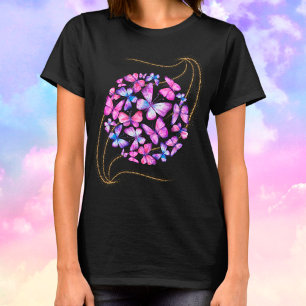 Snygg vattenfärg Butterflies med Guld Bling T Shirt