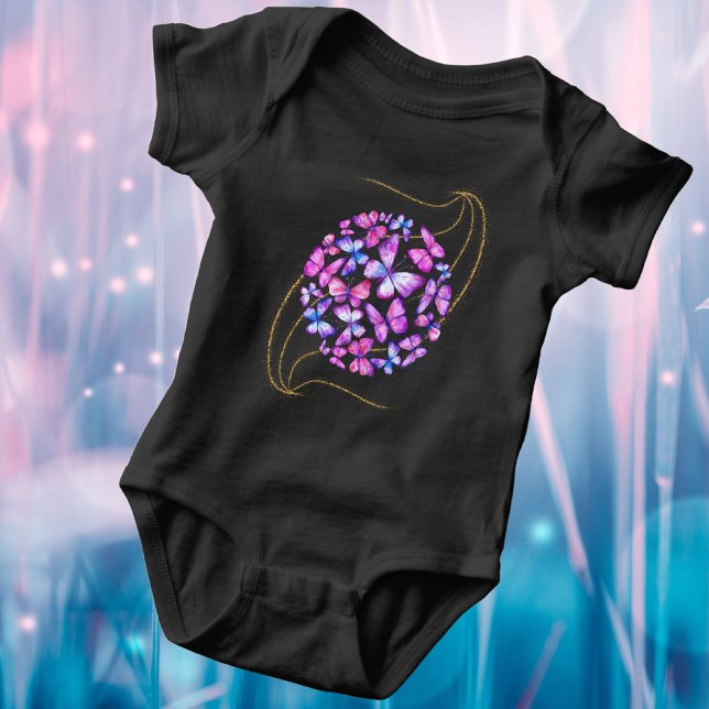 Snygg vattenfärg Butterflies med Guld Bling T Shirt (Beautiful Watercolor Butterflies with Gold Bling Baby Bodysuit)