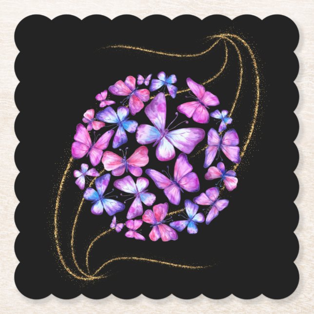 Snygg vattenfärg Butterflies med Guld Bling Underlägg Papper (Framsida)