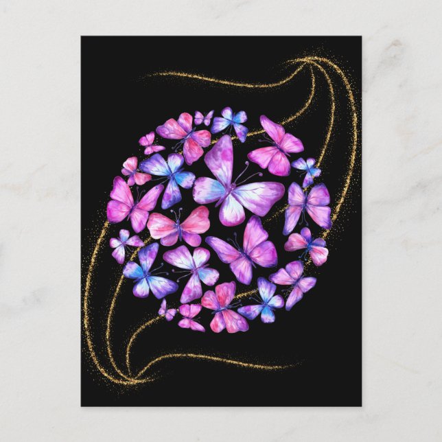 Snygg vattenfärg Butterflies med Guld Bling Vykort (Framsida)