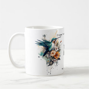 Snygg vattenfärg Hummingbird Monogram Namn Kaffemugg