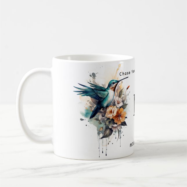 Snygg vattenfärg Hummingbird Monogram Namn Kaffemugg (Vänster)