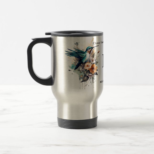 Snygg vattenfärg Hummingbird Monogram Namn Resemugg (Vänster)