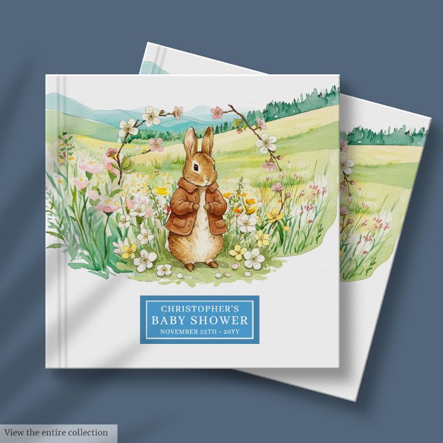 Snygg vattenfärg, kanin, babystövel Bok (Beautiful Watercolor Rabbit Baby Shower Guest Book)