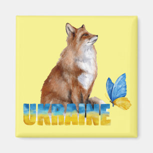 Snygg vattenfärg Ukraina Fox och Butterfly Magnet