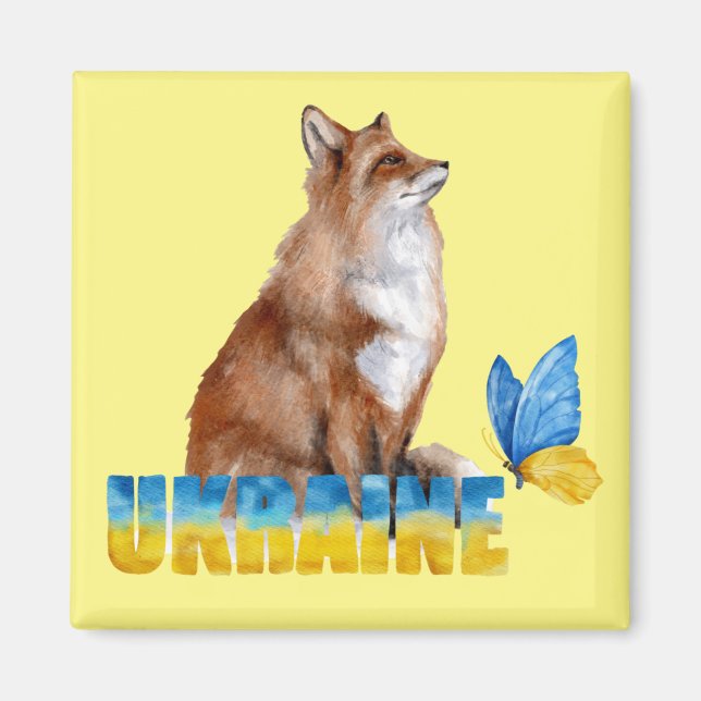 Snygg vattenfärg Ukraina Fox och Butterfly Magnet (Framsidan)