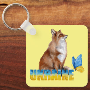 Snygg vattenfärg Ukraina Fox och Butterfly Nyckelring