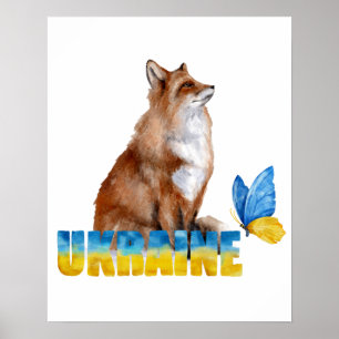 Snygg vattenfärg Ukraina Fox och Butterfly Poster