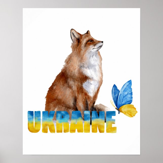 Snygg vattenfärg Ukraina Fox och Butterfly Poster (Framsidan)