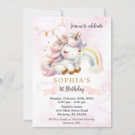 Snygg vattenfärg Unicorn och Rainbow Birthday Inbjudningar