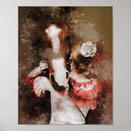 snygg vattenfärgsmålning för tjej som kramar häst poster