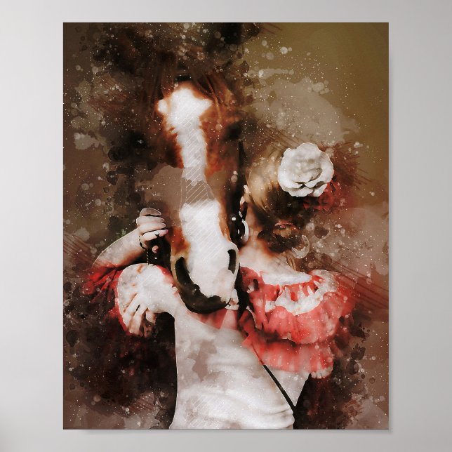 snygg vattenfärgsmålning för tjej som kramar häst poster (Framsidan)