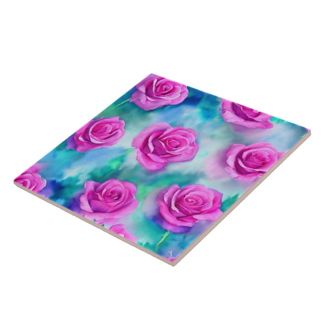 Snygg vattenfärgssamling Modern Rosa ros Collectio Kakelplatta (Sidan)