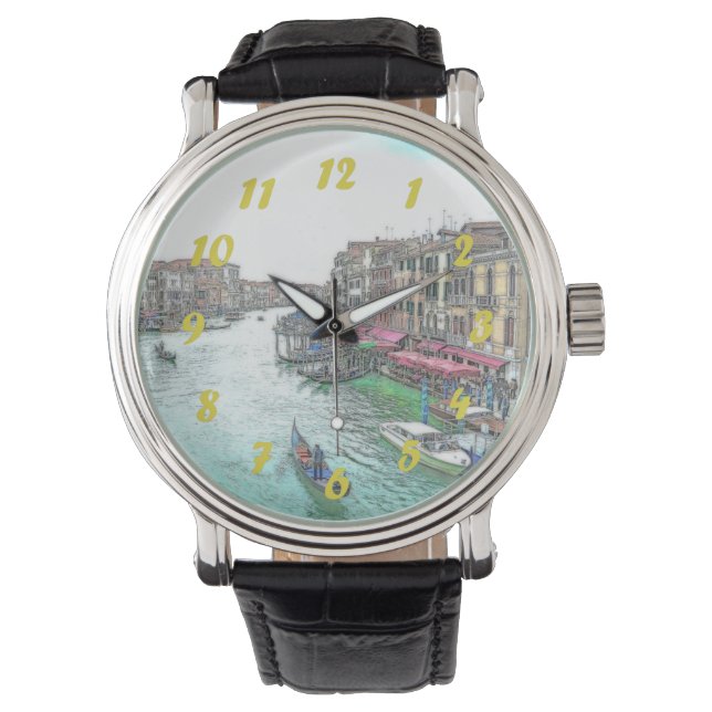 Snygg Venedig-Italien med Gult Numerals Armbandsur (Framsida)