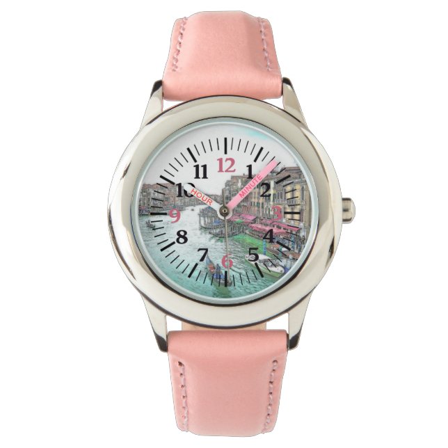 Snygg Venedig-Italien med Rosa Numerals Armbandsur (Framsida)