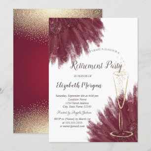 Snygg vinröd glas med guldconfetti inbjudningar