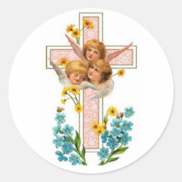 Snygg Vintage Änglar med Rosa Kor Runt Klistermärke