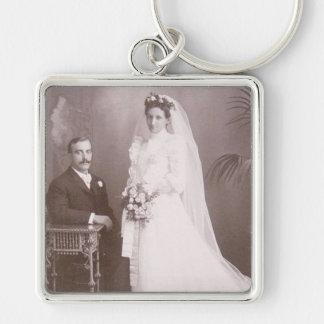 Snygg Vintage Antique Bride and Groom Cards, Gift Fyrkantig Silverfärgad Nyckelring