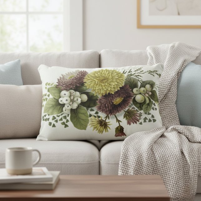 Snygg Vintage Blommigt Chrysanthemums Prydnadskudde (Beautiful Vintage Floral Chrysanthemums Accent Pillow)