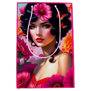 Snygg Vintage Dam i Red Decoupage