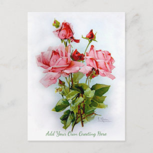 Snygg Vintage Flowers lägger till din egen Hälsnin Vykort