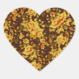 Snygg vintage gula blommor hjärtformat klistermärke