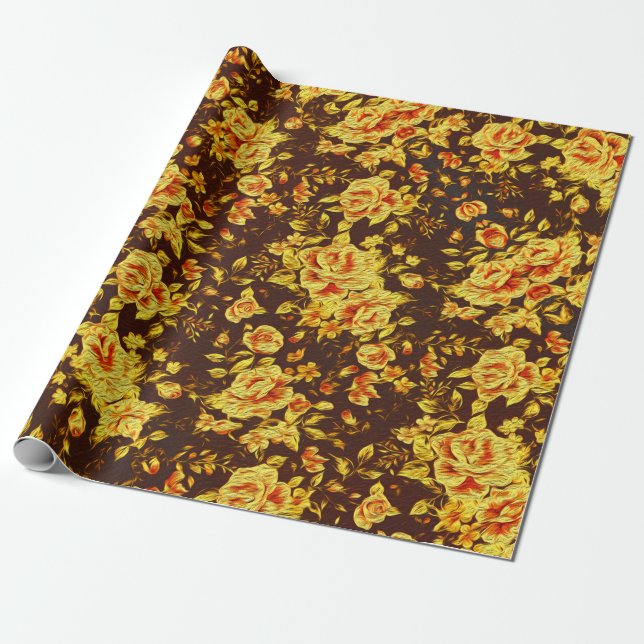 Snygg vintage gula blommor presentpapper (Utrullad)