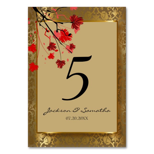 Snygg Vintage Guld Damask & Art Deco Bordsnummer (Framsidan)