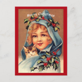 Snygg Vintage-julkopia Little Girl & Cat Vykort