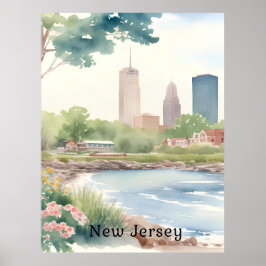 Snygg Vintage New jersey Watercolor Art Poster