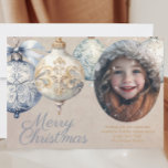 Snygg Vintage Ornament Photo Julkort<br><div class="desc">Ett vackert julkort med blå och beige vintage för prydnadsgrafik.</div>