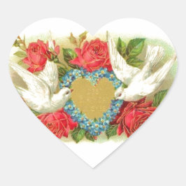 Snygg Vintage Valentine Doves & Ro Hjärtformat Klistermärke