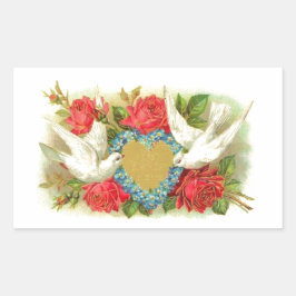 Snygg Vintage Valentine Doves & Ro Rektangulärt Klistermärke