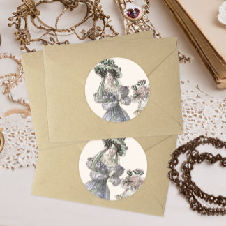 Snygg Vintage Woman i Big Hat Runt Klistermärke