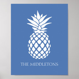 Snygg vit ananas på blå bakgrund poster