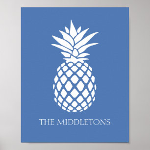 Snygg vit ananas på blå bakgrund poster