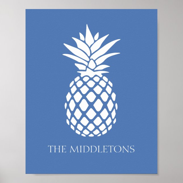 Snygg vit ananas på blå bakgrund poster (Framsidan)