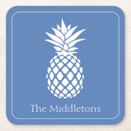 Snygg vit ananas på blå bakgrund underlägg papper kvadrat