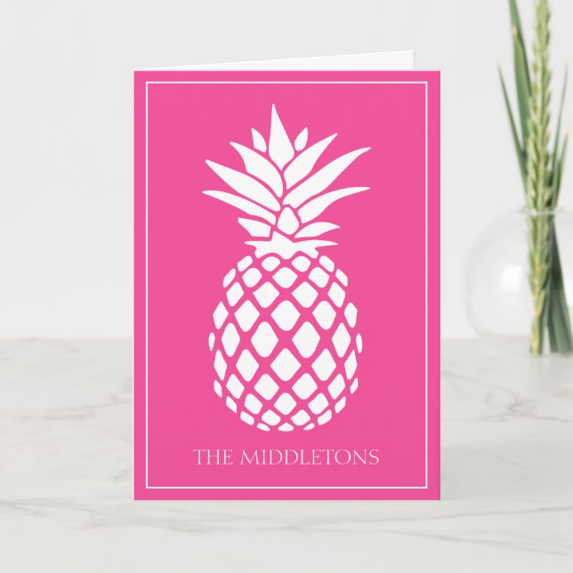 Snygg vit ananas på rosa anteckningskort (Framsida)