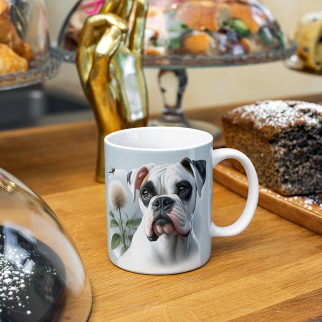 Snygg vit Boxer-Hund med naturvärde Kaffemugg (Skapare uppladdad)