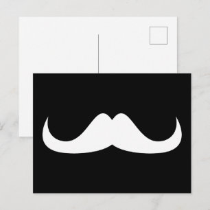 Snygg vit handlebarmustasch på svart vykort