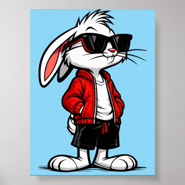 Snygg vit kanin i röd jacka poster (Framsidan)