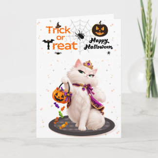 Snygg Vit Katt Prinsessa Bus eller Godis Halloween Kort